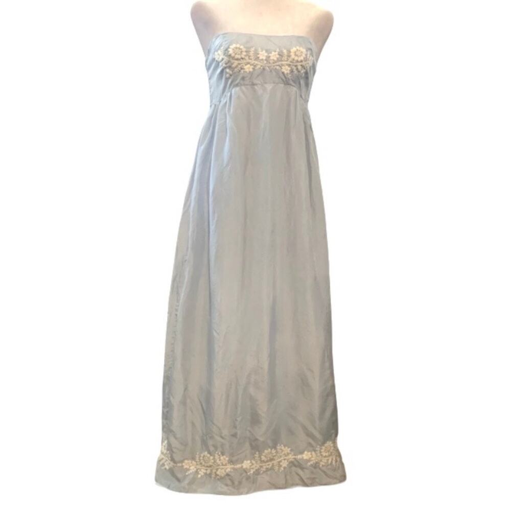 Calypso St. Barth 100% Silk Boho Strapless Maxi Dress – Baby Blue Embroidery